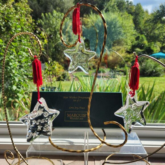 Waterford Marquis Crystal Christmas Tree Ornaments Star Wishes Set of 3 w Box - Picture 1 of 10